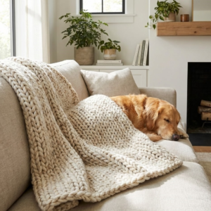 Kipupu 柔軟羊毛混紡粗針織隨意毯