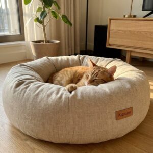 Kipupu 甜甜圈深陷型亞麻貓懶骨頭