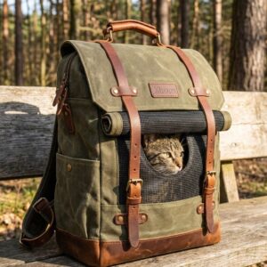 Kipupu 復古探險系皮革拼接後背包